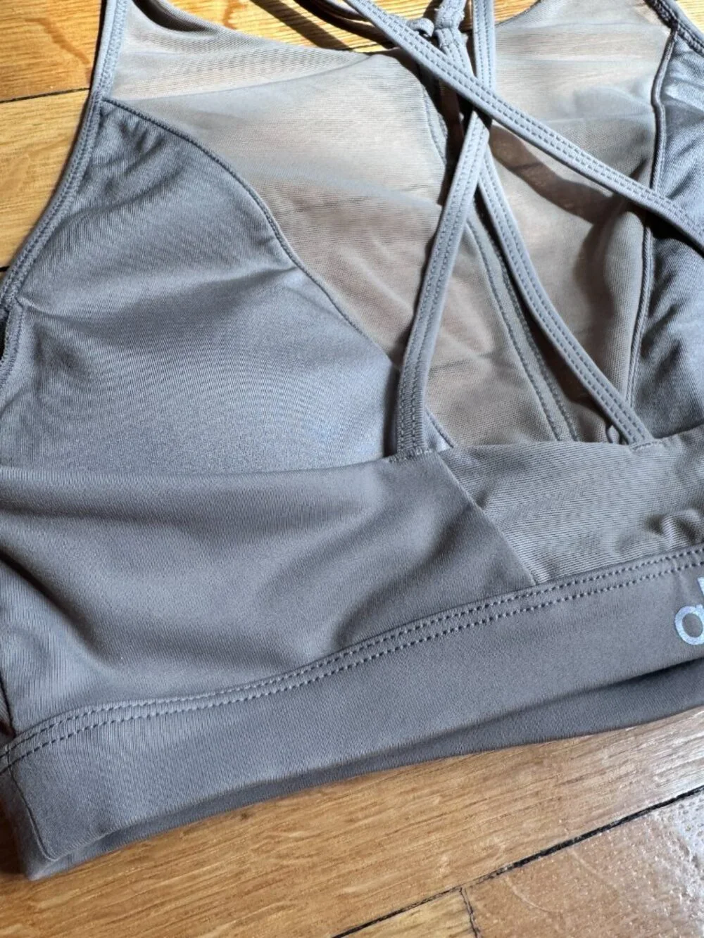 Alo Yoga Women's Empower High Neck Mesh Yoga Sports Bra In Gravel Neutral Small